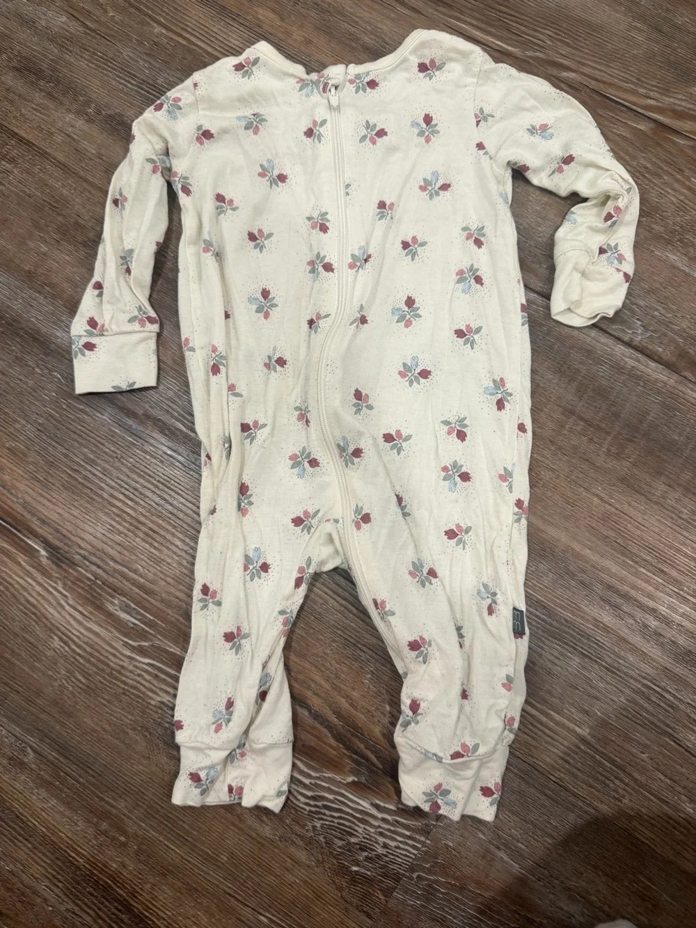 Cream Floral Zip Front Baby One-Piece Bodysuit